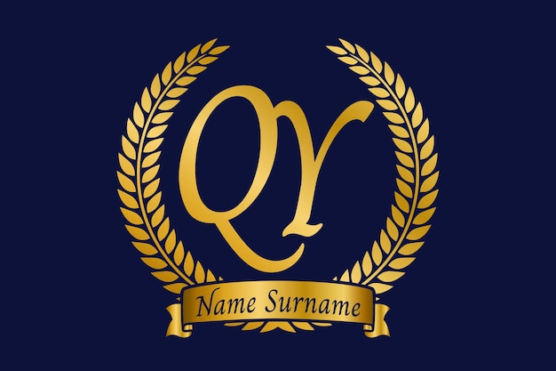 Initieel letter Q en Y QY monogram logo ontwerp met laurierkrans Luxe gouden kalligrafie lettertype