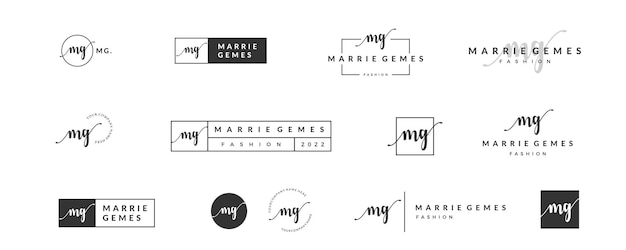 Vector initiële eenvoudige letter mg m logo monogram op zwart voor beauty fashion fotografie design collectie