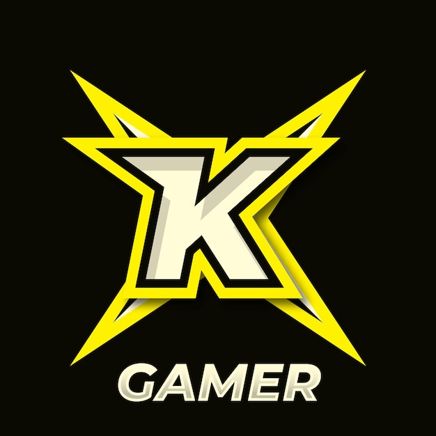 Vector initiële k eenvoudig esport-logo-ontwerpelement gamer-logo sterpictogram zwaard gamer shuriken-logo