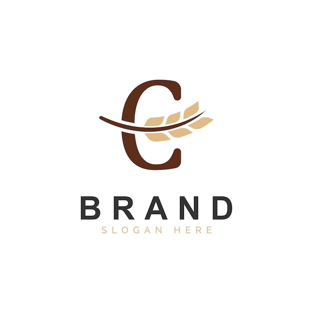 Initiële letter C met tarwegraan voor bakkerijbrood Logo Design Vector Icon Illustratie