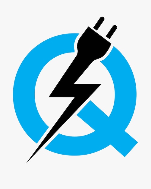 Initiële letter Q Elektrisch logoconcept met stroom en elektrische stekker Symbol Vector Template