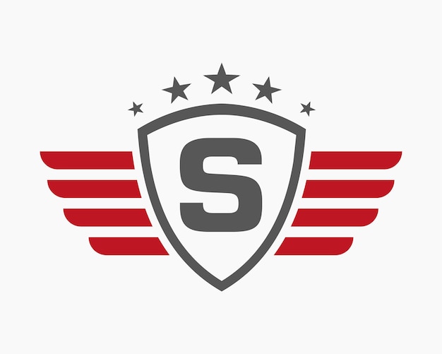 Vector initiële vleugel logo op letter s voor vervoer logo met ster symbool