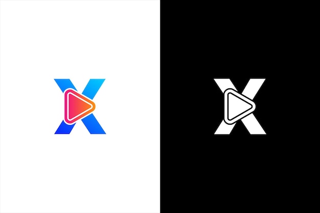 Initiële X Media Logo letter X met afspeelknop Bruikbaar voor merk- en bedrijfslogo's plat ontwerp