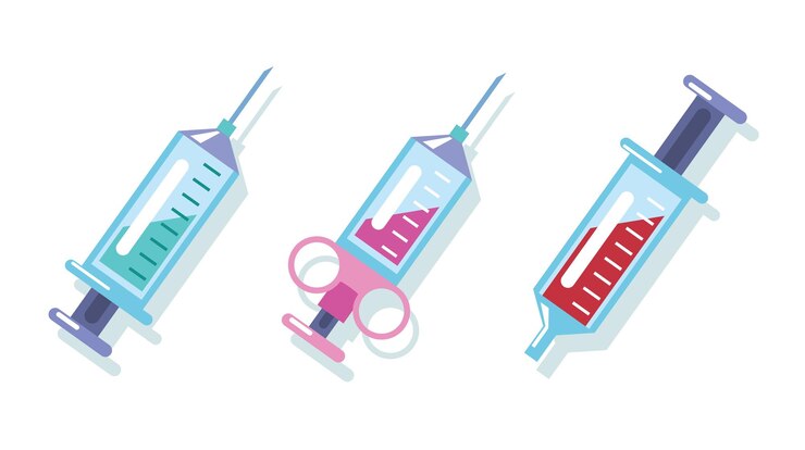 Vector injection syringe flat vector for healthcare