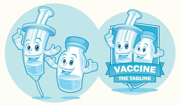 Mascotte dell'iniettore e del flacone di vaccino