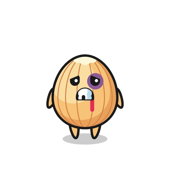 Injured almond character with a bruised face