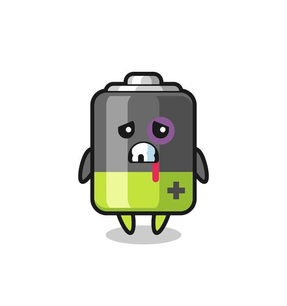 Injured battery character with a bruised face , cute style design for t shirt, sticker, logo element