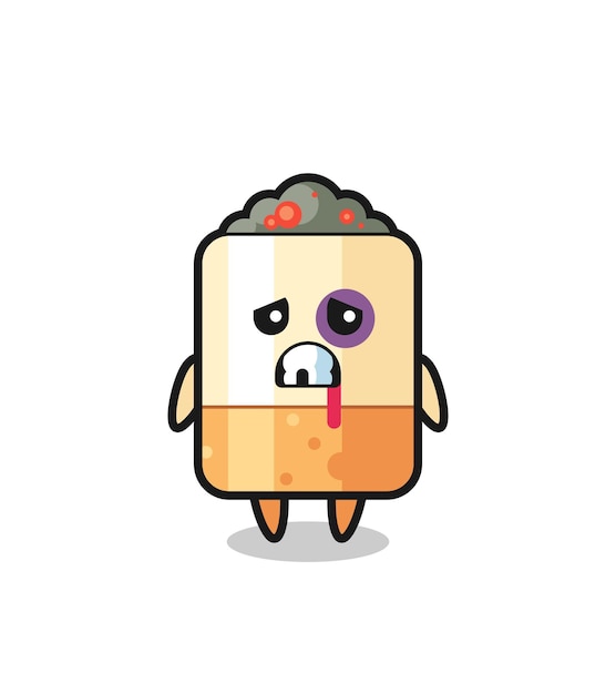 Injured cigarette character with a bruised face , cute design
