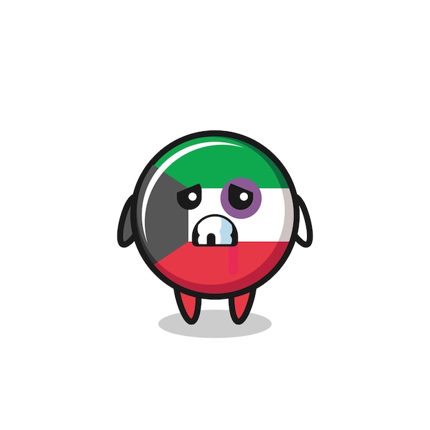 Injured kuwait flag character with a bruised face cute design