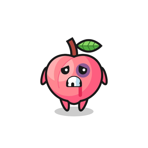 Injured peach character with a bruised face , cute style design for t shirt, sticker, logo element