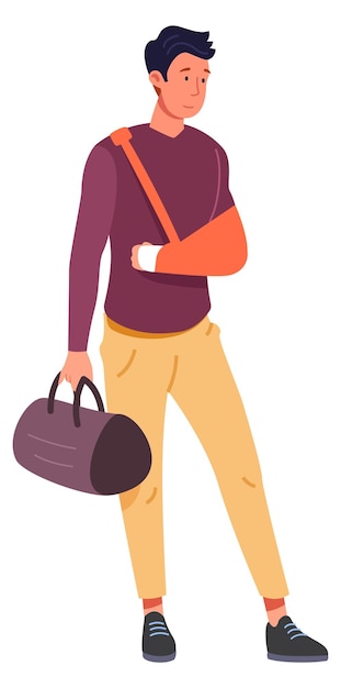 Vector injured person with travel bag travelling guy standing