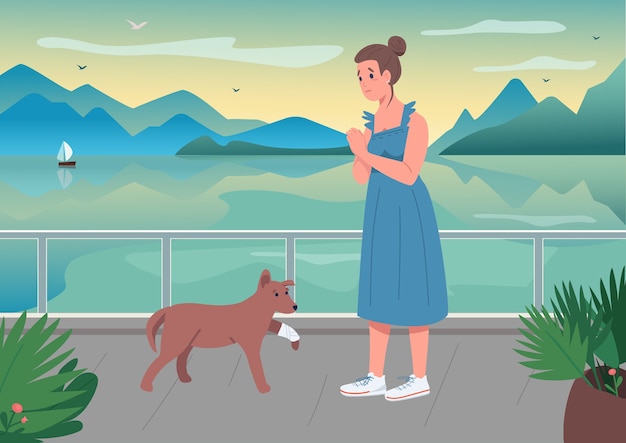 Injured pet with owner flat color illustration