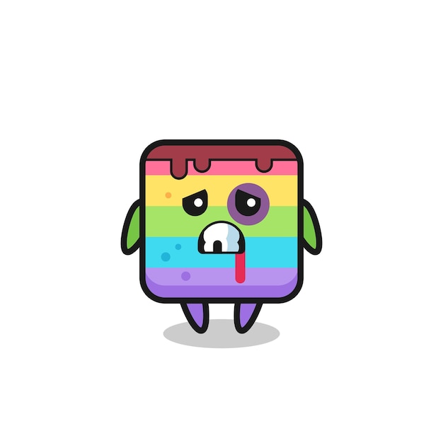 Injured rainbow cake character with a bruised face , cute style design for t shirt, sticker, logo element