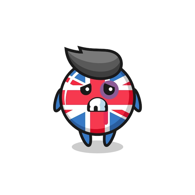 Injured united kingdom flag badge character with a bruised face