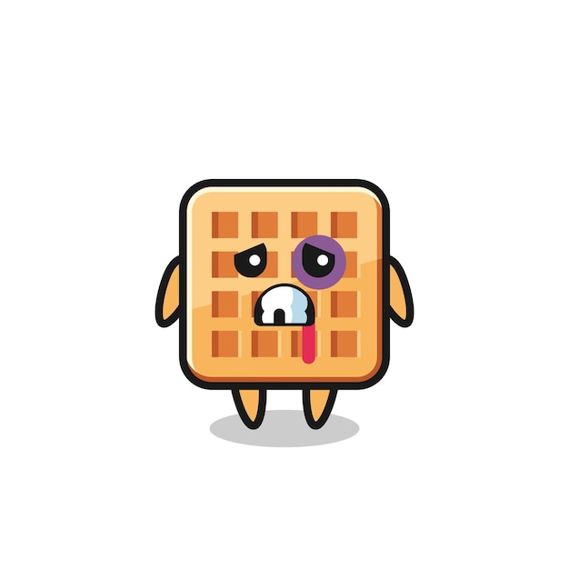 Injured waffle character with a bruised face cute design