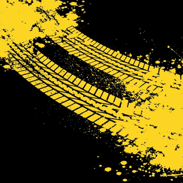 Vector ink blot yellow tire tracks perspective background