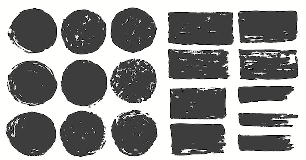 Ink brush strokes, set of round paint spots. hand made blot creative abstract design. vector