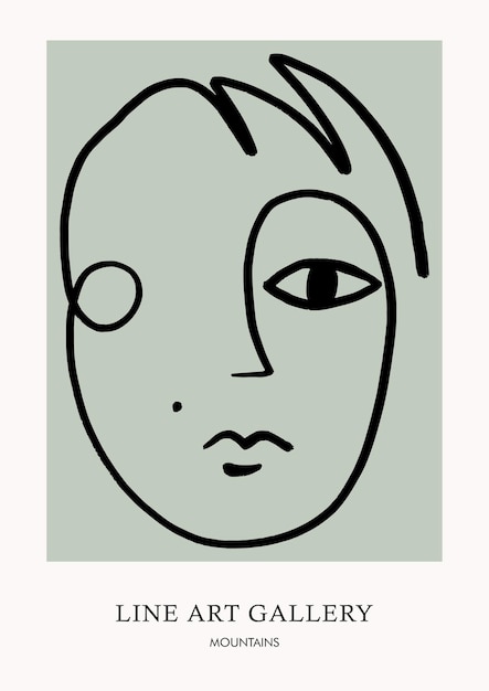 Рисунок тушью - Шаблон векторных фигур - Современный портрет середины века, Репродукция картины, Гранж Аль