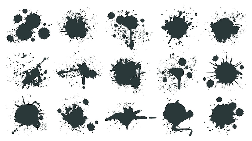  Ink drops. paint splash, grunge liquid drop splashes, abstract artistic ink splatter