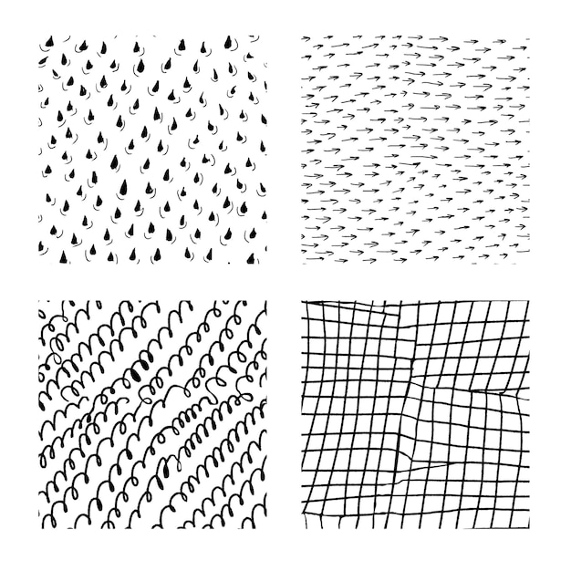 Vector ink hand drawn doodle abstract seamless textures