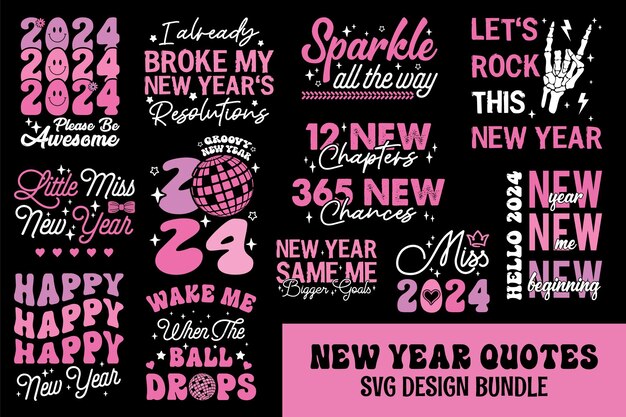 Vector ink new year quote design bundle 2024