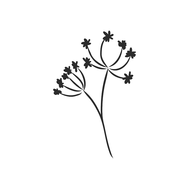 Ink pencil the leaves and flowers  decor vector sketch on white background