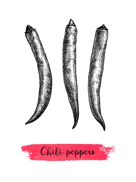 Ink sketch of chile peppers