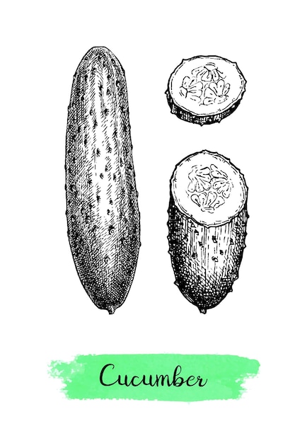 Vector ink sketch of cucumber