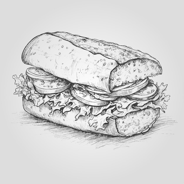 インク スケッチ描画パニーニ メニューや看板のデザインの食品要素ベクトル図