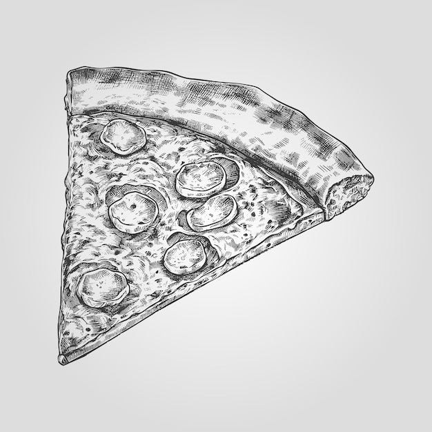 Fetta di pizza disegnata con schizzo a inchiostro elemento alimentare per il design di menu o cartello illustrazione vettoriale