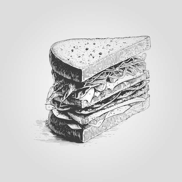 Vettore sandwich disegnato con schizzo a inchiostro elemento alimentare per la progettazione di menu o insegne illustrazione vettoriale