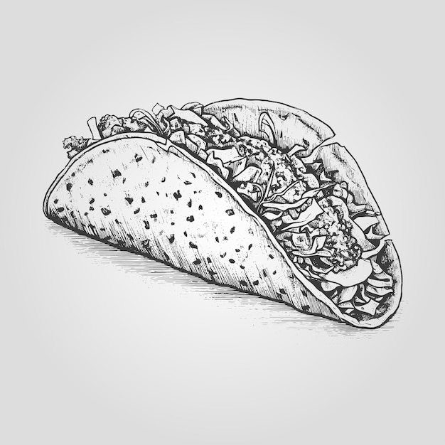 Чернильный набросок элемента Taco Food для дизайна меню или вывески Векторная иллюстрация