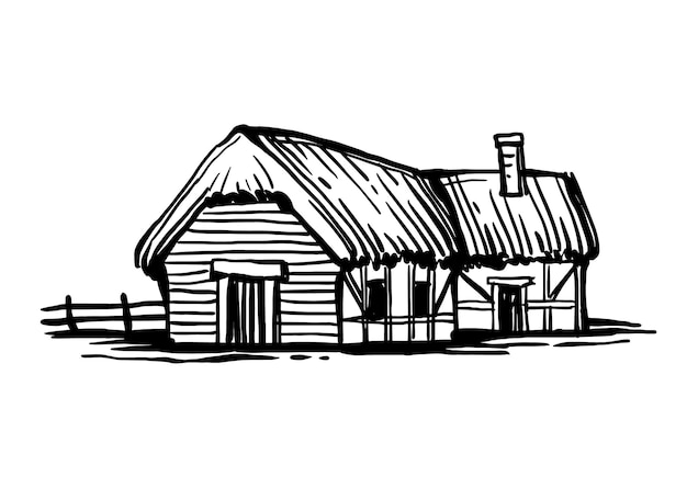 ink sketch of old european country house