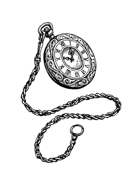 Ink sketch of pocket watch. Hand drawn illustration.