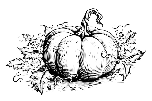 Vector ink sketch of pumpkin isolated on white background hand drawn vector illustration