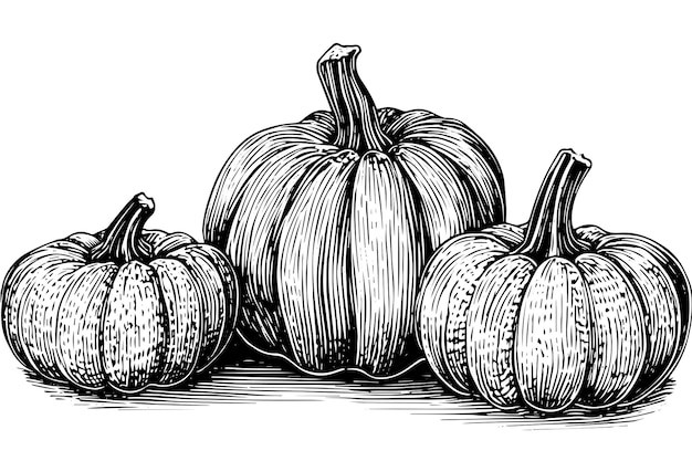 Ink sketch of pumpkin isolated on white background Hand drawn vector illustration