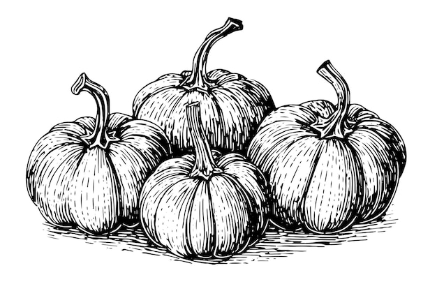 Ink sketch of pumpkin isolated on white background hand drawn vector illustration