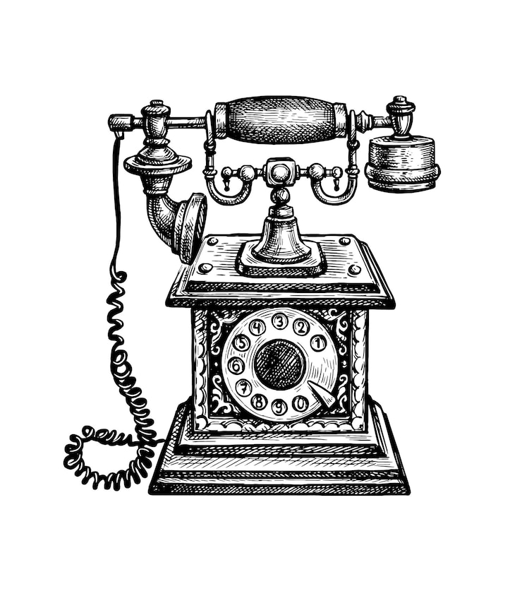 Vector ink sketch of vintage phone