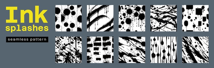 Vector ink splashes seamless pattern collection vector set for covers prints banners fabric