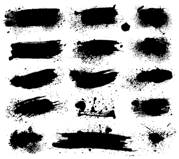 Ink splashes on white background. Blots, brush stains