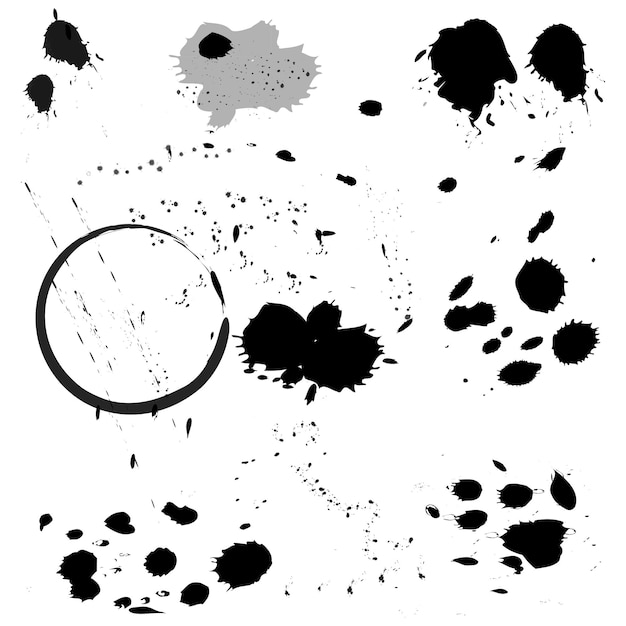 Vector ink splatter of black paint vector texture of spots splashes drops on a white background stock photo