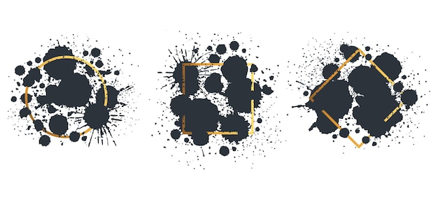 Vector ink spots frames abstract ink splatters black paint splash and drops borders writing ink grunge drops frame silhouettes flat vector illustration set