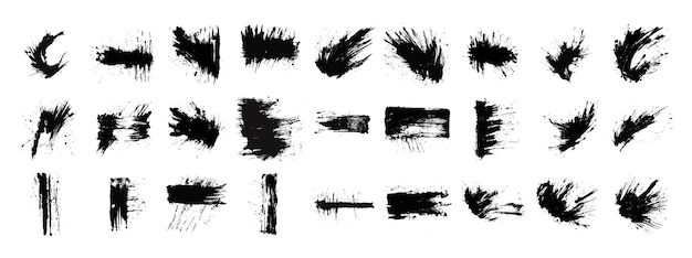 Ink texture set brush strokes black inked splatter dirt stain splatter spray splash with drops