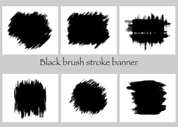 Vector inked paint brush strokes set