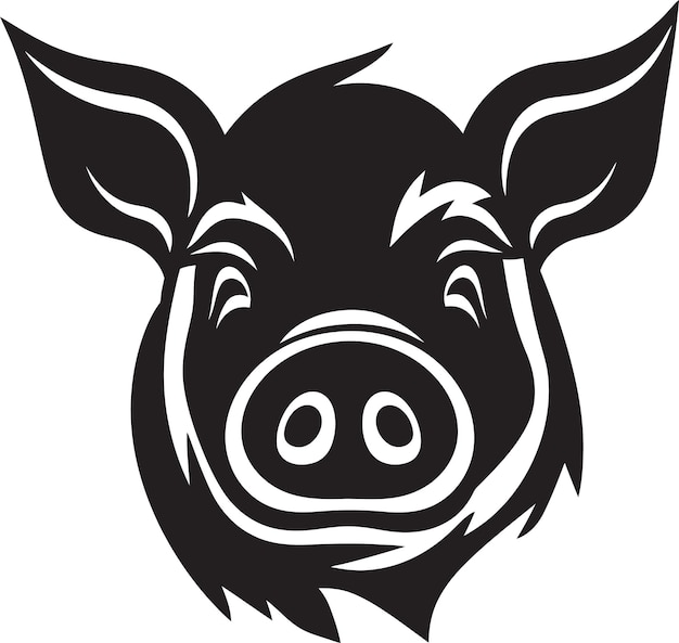 Vector inked piglet black pig silhouetteobscured oink dark pig illustration
