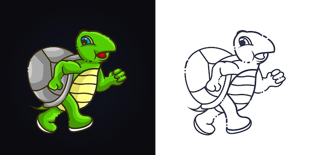 Inking and full color cute turtle artwork illustration