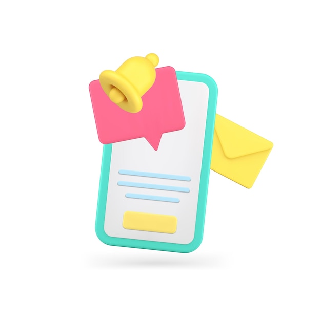 Inkomend bericht geluidswaarschuwing snelle tips smartphone app 3d pictogram realistische vectorillustratie