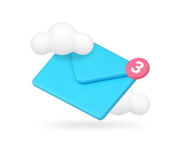Inkomende e-mail cloud elektronische e-mail opslag server 3d icoon realistische vector illustratie