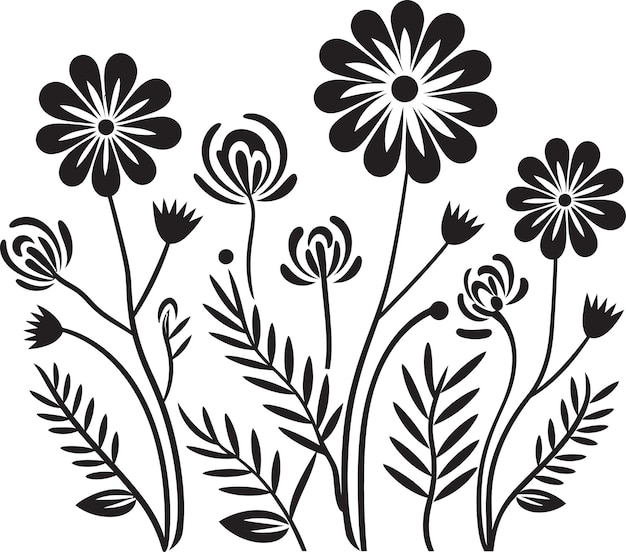 Inkt Scribble Blooms Monochrome Vector Floral Sketchy Charm Zwart Logo