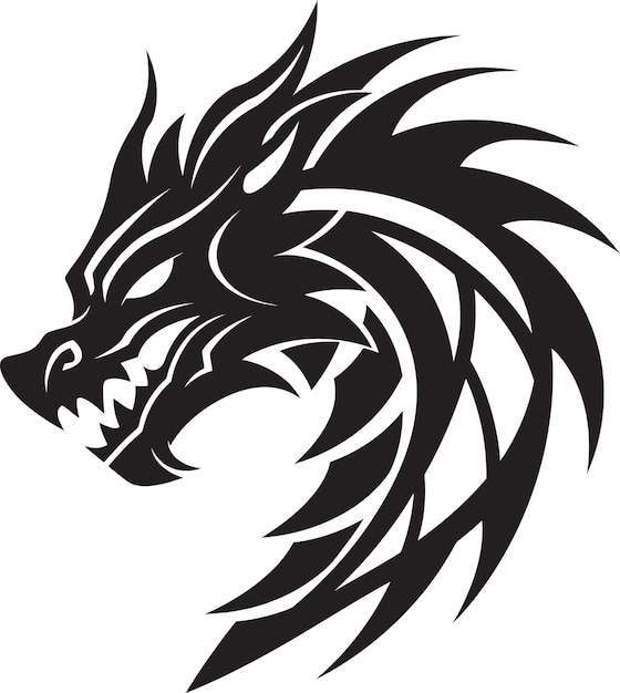 Inktachtige draken brullen zwarte vectorkracht en gratie felle elegantie monochrome draken vurig ontwerp
